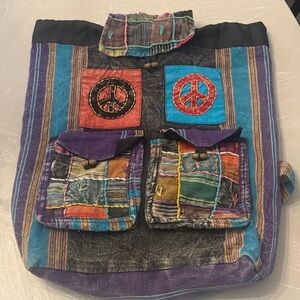 Vintage Rising International Backpack Bag Stonewash Nepal Patchwork Colorful